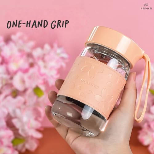 Shaker en verre de 355 ml d'exception avec manchon en cuir floral chic