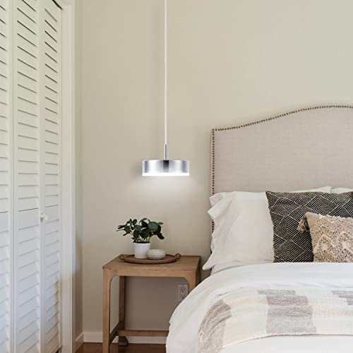 Modern Led Pendant Light, Mini Led Pendant Lighting Fixture With Chrome Finish Vintage Pendant Lamp For Kitchen Island, Dining Room, Bedroom, Entryway, Hallway, Daylight 6000K, 1-Pack #TOP3