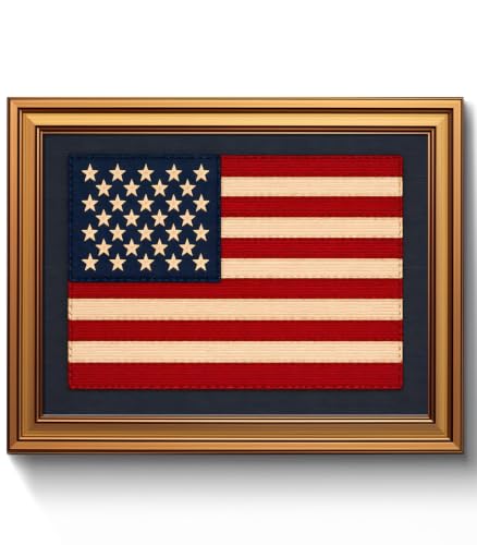 HAWONE Vintage Gold Framed USA Flag Wall Art Faux Embroidered American Flag Canvas Print Patriotic Poster Rustic 4th of July Framed Picture Wall Decor for Living Room Home Office Decor 8x10 Inch