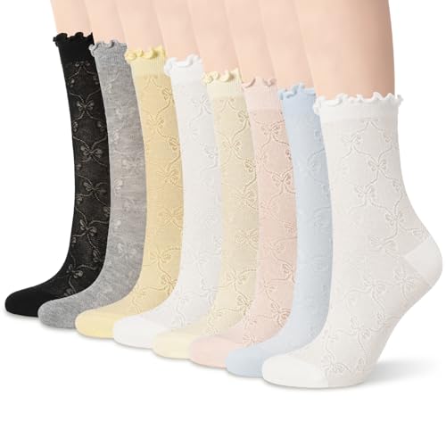 scenicamp Women's Ruffle Socks Mesh Thin Cotton Sock Sheer Lace Ankle Sock