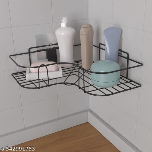 Bathroom Corner Shelf | Wall Mounted Washroom Rack | Self Adhesive Corner Shelf for Bathroom | Bathroom Organizer Shelf-image-33