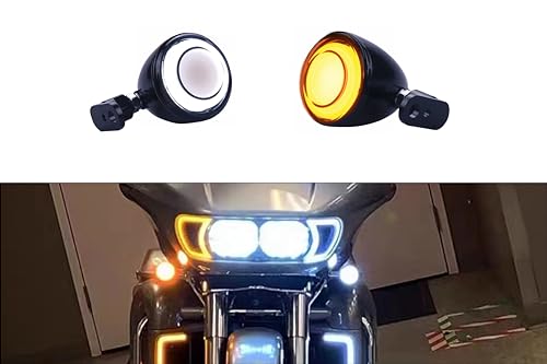 LIUJJYH Smoked Motorcycle Switchback Front LED Turn Signals with Relocation Kit Bullet Running Lights Compatible with Dyna Street Glide Softail Harley Sportster 883 1200 Touring Road King 1986-2024 by LIUJJYH - Used condition - US$28.55
