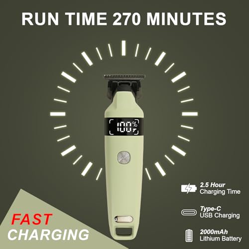 Image of AMVONZ A-103 Professional Hair Trimmer, 270 Minutes Runtime, 7000 RPM Motor, Type-C USB Charging, 2000mAh Battery, 3 Guide Combs (1mm, 2mm, 3mm), Green