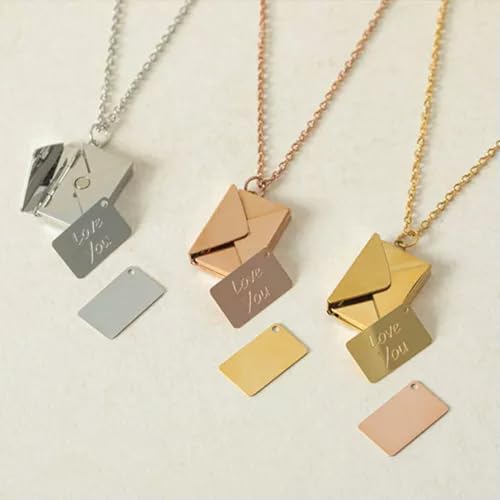 Collier enveloppe en argent 925 gravé d'un message d'amour durable