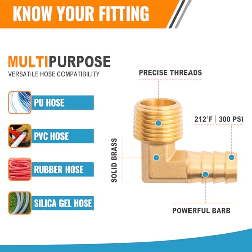 Sungator Brass Hose Barbed Elbow Fitting, 90 Degree 3/8'' Barb X 3/8 Inch Npt Male Elbow Fitting With 2 Hose Clamps, 3/8 Inch Barb To 3/8 Inch Npt Elbow Adapter thumb #2