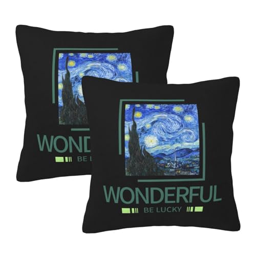 枕カバー ゴッホ 絵画 星月夜 クッションカバー 2枚セット 座布団カバー まくらカバー おしゃれ 可愛い ソファ背当て 抱き枕 インテリア飾り オフィス 部屋飾り 四季通用 45×45cm