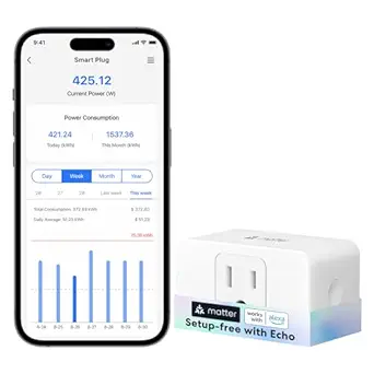 meross smart plug matter, smart power monitoring socket, wifi plug Compatible with Alexa, apple homekit, google with timer, 15a/1800w, 100% privacy matter