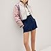 Duyang Women's Cropped Puffer Jacket Lightweight Floral Printed Open Front Quilted Coat Winter Warm Outwear(Pink,XS)