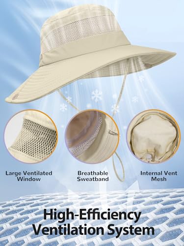 Image of EW East Water Sun Beach Hat for Women, UPF50+ Waterproof with Ponytail Hole