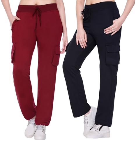 Image of White Moon Women's 4 Pocket Cargo Joggers for Gym - Comfortable Track Pants for Women, Cotton Jogger Combo Pack of 2, Ideal Track Pants for Women, Cargo Joggers for Everyday Wear