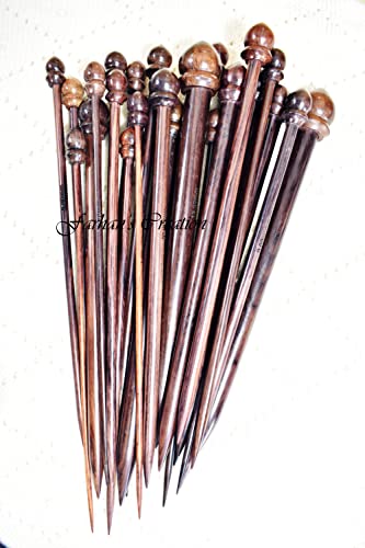 Single Pointed Knitting Needles | Rosewood Set Of 26 PCs (13 Pairs) | Length 12 Inch | Handmade Yarn Knitting Needle By Farhan's Creation, Brown (KN13B)