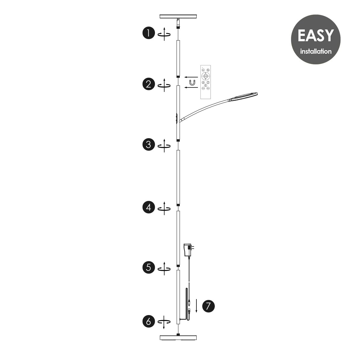 Home Sweet Home LED Stehlampe Dimmbar Schwarz - 2300LM Superheller Deckenfluter & 800LM Leselampe - Mit Fernbedienung & Touch - 3 Farbtemperaturen Stehleuchte für Wohnzimmer