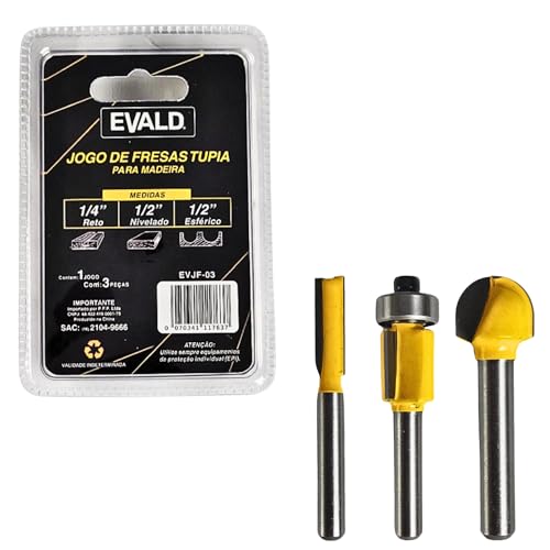 EVALD Jogo de Fresas Tupia para Madeira Haste 6 MM Kit 3 Peças EVJF-03
