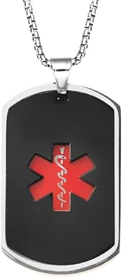 Free Engraving Customized Medical Alert ID Dog Tag Pendant Necklace for Men Women,Personalized Name ICE Medical ID Tag Sos Emergency Necklaces Monitoring Systems Allery Jewelry