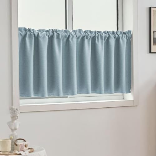 唐土工房 カフェカーテン 30cm丈 幅45cm 遮光カフェカーテン 小窓用 1級遮光 断熱 遮熱 高密度布 目隠し UVカット 防寒 保温 防音 省エネ 間仕切り 無地 厚手 おしゃれ 短い キッチン お風呂 トレイ 子供部屋 廊下 洗える 1枚 ブルー