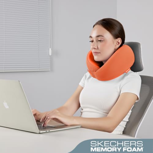 Image of Skechers Women's Memory Foam Neck Pillow, Comfortable & Breathable Travel Pillow, Neck Pillow Airplane for Travel, Car Rides, Home, and Office Use, Ergonomic Design for Men and Women,Orange