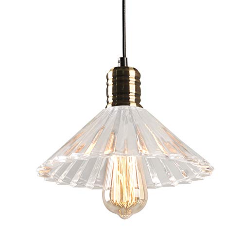 Lampe suspension vintage cône en verre nervuré pour îlot de cuisine