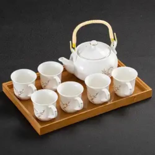 Livmorx 茶器セット マルチ ティーセット 茶具セット 急須 湯呑セット 茶器 茶皿 クラシック磁器茶具 おしゃれ 茶道 和風 8点セット プレゼント (白いリボンです)