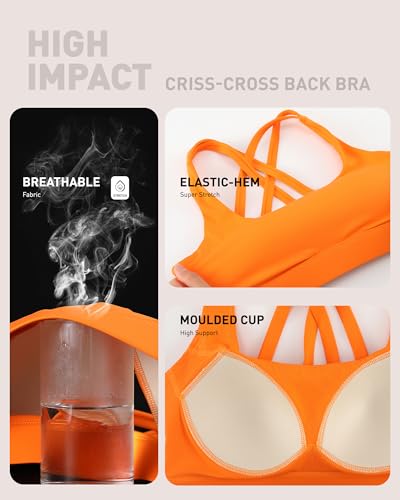 Image of RUNNING GIRL High Impact Sports Bras for Women - Scoop Neck Strappy Sports Bra High Support Moulded Cup Workout Bra