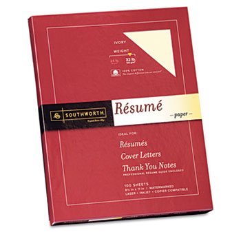 100% Cotton Resume Paper, 32 lbs., 8-1/2 x 11, Ivory, Wove, 100/Box