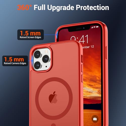 Image of SUPFINE Magnetic for iPhone 11 Pro Max Case Red | (Compatible with MagSafe)(Military Grade Drop Protection)Shockproof Translucent Matte Phone Cover