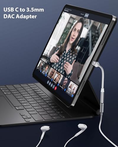 Image of Nylon Braided Grey Type C to 3.5 mm Audio Jack Connector with DAC Headphone Converter Adapter Compatible with iPhone 15 Pro Max /15 Pro /15 Plus, Galaxy S23 /S22 /S21 /S208 & Other Type C Phones