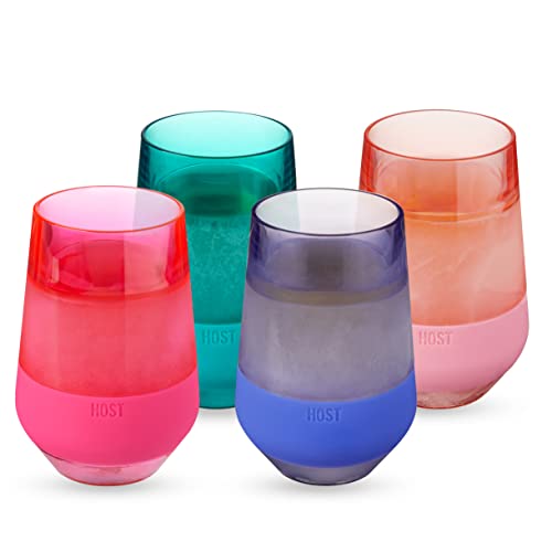 Image of Host Freeze XL Wine Cooling Cups for Gifts for Mom, Birthday Gifts for Women, Double Wall Insulated Plastic Wine Glasses for Red and White Wines, Freezable Plastic Tumblers, 12 oz, Set of 4, Assorted