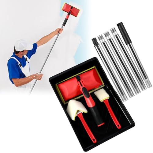 Paint Pad Set 7 Inch Paint Pads for Walls and Ceilings Paint Edger Tool with 124cm Extender Pole and Paint Tray for Decorating Wall Corner Wooden Decks