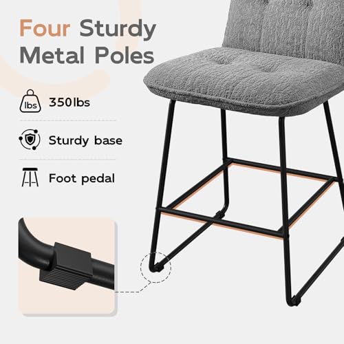 Image of Ollega 26 inch Counter Height Bar Stools with Back, Set of 2, Grey Velvet