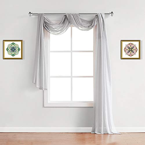 WARM HOME DESIGNS Standard 54" (Width) x 144" (Length) Sheer Gray Silver Window Scarf. All Premium Valance Scarves are Great for Any Window, Bed, Wall or Other DIY Project. K Silver 144"