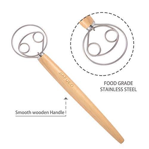 image for JIAFUEO Danish Dough Whisk, Hand Mixer Dough Hook, 13 Inches Premium S