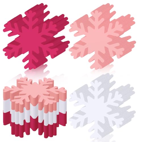 Kisston 360 Pcs Snowflake Cutouts Paper 3.9 Inch, Red Pink White