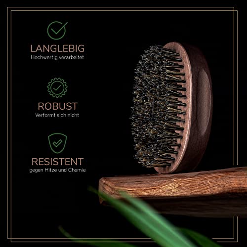 lampox Bartbürste mit Wildschweinborsten für gesunden, gepflegten & glänzenden Bart. Bart Bürste, oval, mittlere bis dicke Bartlänge