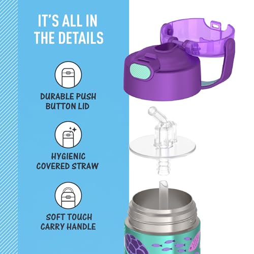 Image of THERMOS FUNTAINER Water Bottle with Straw - 12 Ounce - Kids Stainless Steel Vacuum Insulated Water Bottle with Lid, Ocean Pals