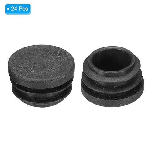 Image of PATIKIL 1 inch Plastic Tubing End Caps, 24Pcs Round Hole Plug Insert for Round Iron Pipe Chair Legs Table Bookshelves Furniture, Black
