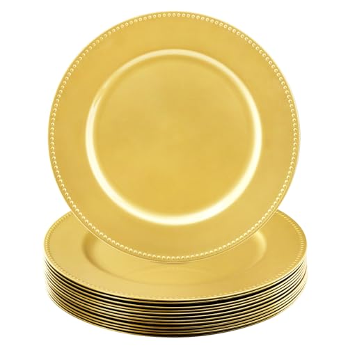 Platos cargadores plásticos dorados redondos 12 pulg x12 miniatura 1