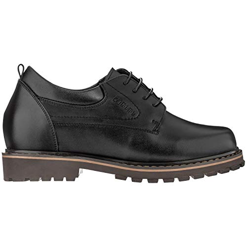 TOTO Men's Invisible Height Increasing Elevator Shoes - Black Leather Lace-up Round-toe Casual Low Top Work Boots - 3 Inches Taller - F70289 - Size 6 D(M) US2