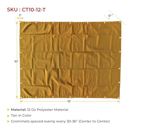 Mytee Products CT10-12-T 10' X 12' Tan Canvas Tarp 12Oz Heavy Duty Water Resistant thumb #6