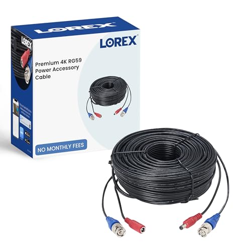 Lorex 4K RG59 Power Accessory Cable, Video Cable for Security Camera Systems, for Analog HD (CVI/TVI/AHD/MPX) or Analog (CVBS) Surveillance System, 100 feet (30m)