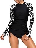 Women 2 Piece Rash Guard Long Sleeve UV UPF 50+ Swim Shirt Built in Bra Surfing Swimsuits with Botto