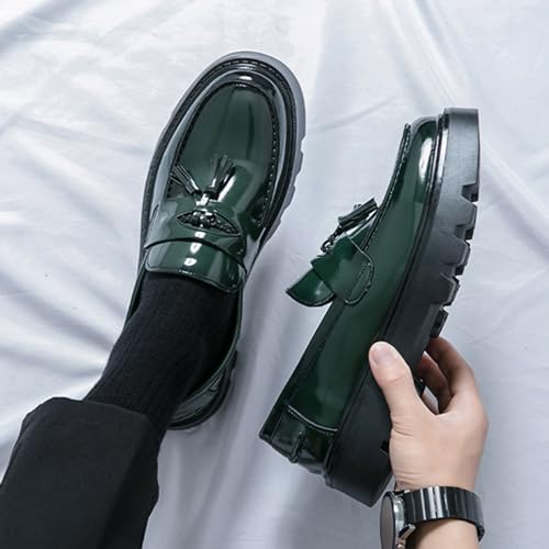 Men's Tassel Lug Sole Slip-on Platform Loafers,Fashion Patent Leather Round Toe Low Top Non-Slip Business Dress Shoes for Party Dating Prom3