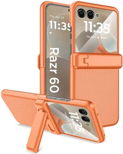 Miimall Cover pour Motorola Razr 60, [Film Protecteur][Protection de Charnière] Militaire Rigide Antichoc Anti-Rayures Anti-Poussière Robuste Antidérapant Coque Razr 60 avec Bequille, Orange