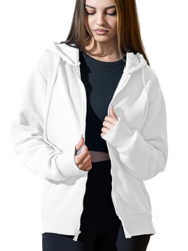 Cloud Essentials Womens 2025 Zip Up Oversized Sweatshirts Y2K Hoodies Casual Long Sleeve Sweatshirts Fall Spring Track Jackets with Pockets (White 1X)