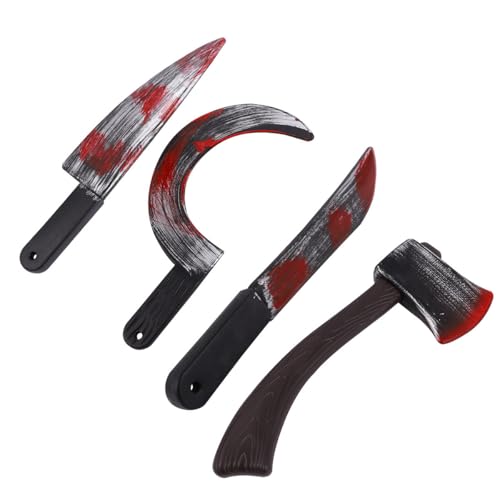 Hache et faucille Halloween en plastique, lot de 4 accessoires cosplay de fête