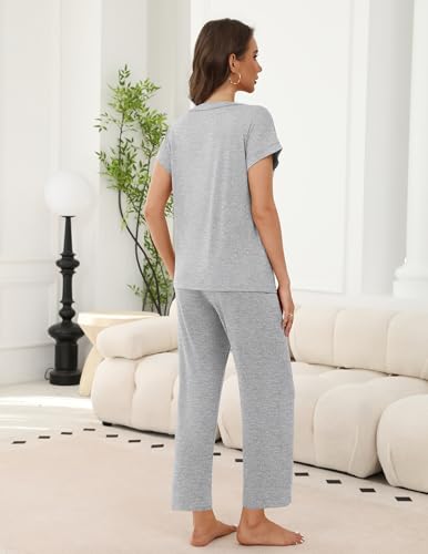 Ekouaer 2 Pack Pajama Sets for Women V Neck Short Sleeve Lounge Sets - image 4