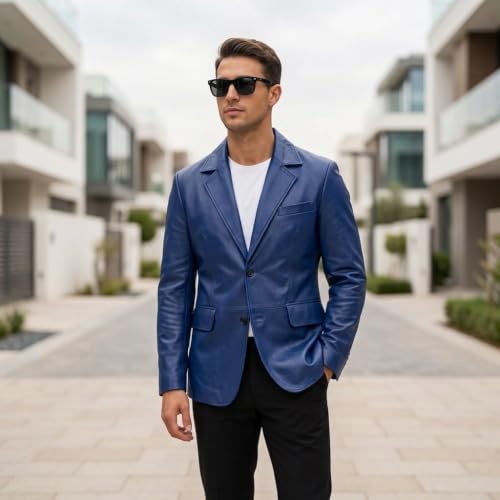 Image of Isaac & David Chicago Lambskin Genuine Casual Wear Leather Blazer Sport Coat Classic Button Closure for Men 2 Button Coat