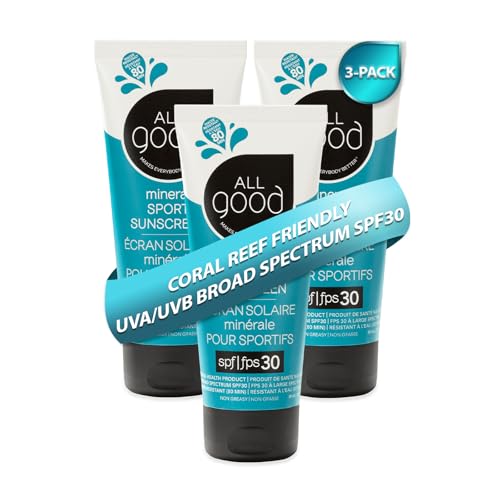 Image of All Good Sport Mineral Sunscreen Lotion - Coral Reef Friendly, Water & Sweat Resistant, Face & Body, UVA /UVB Broad Spectrum SPF 30+ (3 oz)(3-Pack)