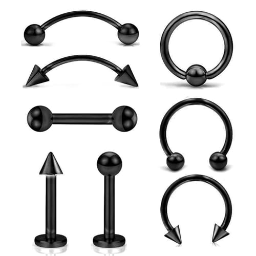 Design elegante: i piercing di questo set hanno una finitura nera lucida che conferisce loro un look moderno ed elegante. Questa elegante finitura assicura che i piercing si distingueranno sia nella vita quotidiana che nelle occasioni speciali e si abbinino bene a diversi outfit.