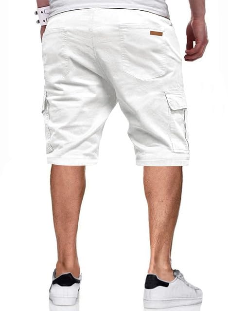 Image of JMIERR Mens Casual Cotton Twill Cargo Shorts Drawstring Classic Chino Stretch Short with 6 Pockets