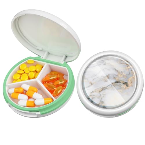 Image of Serfeymi Small Pill Box - 3 Compartments Portable Pill Box for Purse Pocket, Compact Mini Travel Pill Case - Suitable for Medicine, Vitamin, Fish Oil, Supplements - White(Marble)